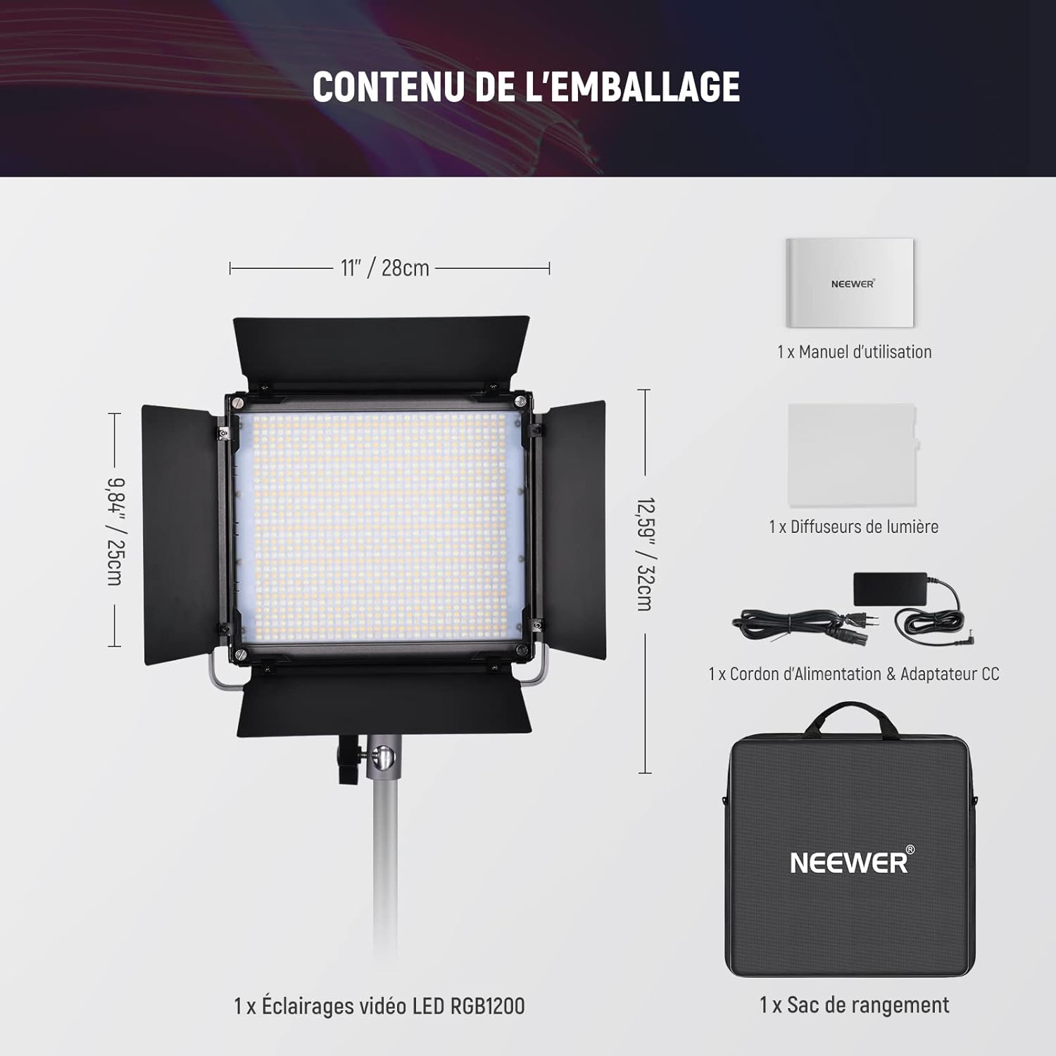 Panneau d'Éclairage Vidéo LED RGB 360°, Lampe Vidéo 60W, Lumière Photo