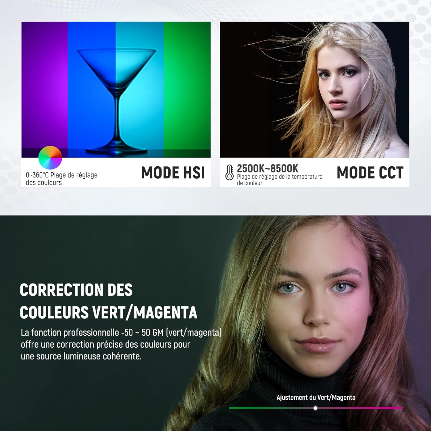 Panneau d'Éclairage Vidéo LED RGB 360°, Lampe Vidéo 60W, Lumière Photo